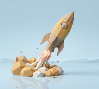 Eine startende Rakete für Projektkonzeption mit dem DIZ (KI-generiert)