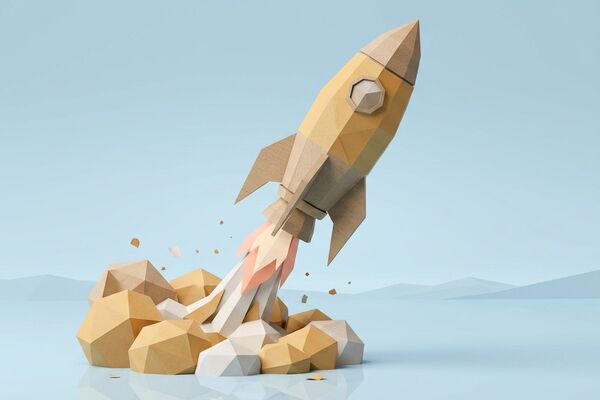 Eine startende Rakete für Projektkonzeption mit dem DIZ (KI-generiert)